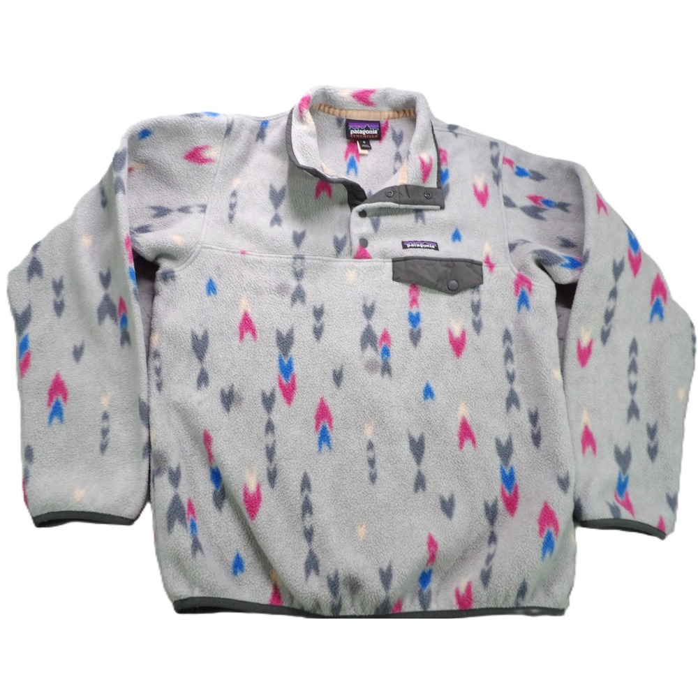 Patagonia Synchilla Snap-T Fleece Pullover Women M Gray Print Geometric Sweater